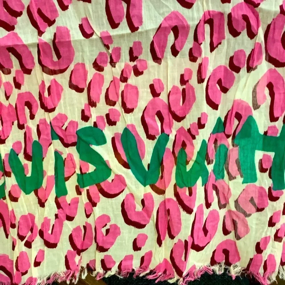 Auth Louis Vuitton Pink Lepord Print Limited Edition Stephen Sprouse Wrap Scarf